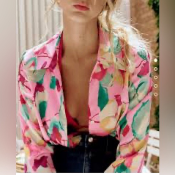 ZARA ⭐️ SATIN unique collar 👚 blouse, sz M, 🌸 🌺 pinkish combo EUC - Picture 9 of 12